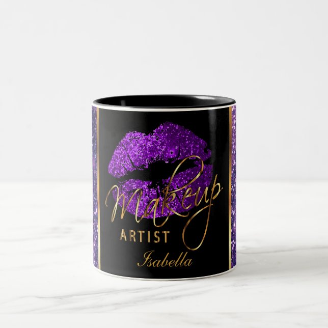 Makeup Artist Lila Glitzer Lippen auf Zweifarbige Tasse (Mittel)