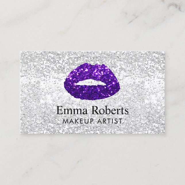 Makeup Artist Lila Glitzer Lippenstufen Modernes S Visitenkarte (Vorderseite)