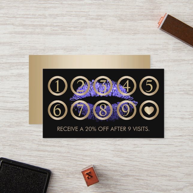 Makeup Artist Lila Glitzer Treuekarte (Vorderseite/Rückseite Beispiel)