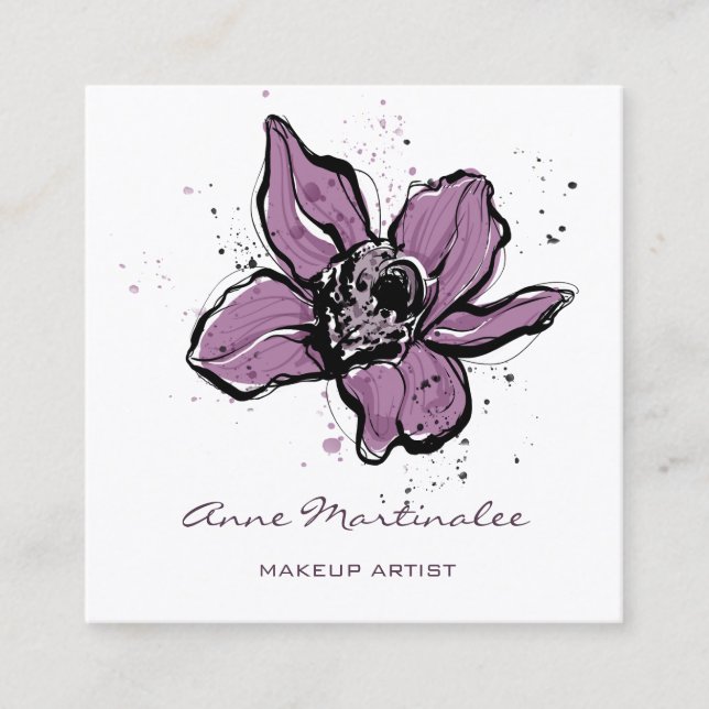 Makeup Artist Lila Watercolor Blume Quadratische Visitenkarte (Vorderseite)