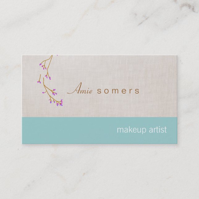 Makeup Artist Linen Look Delicate Budding Branch Visitenkarte (Vorderseite)