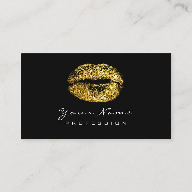 Makeup Artist Lips Imitate Gold Lipstick Schwarz-w Visitenkarte (Vorderseite)