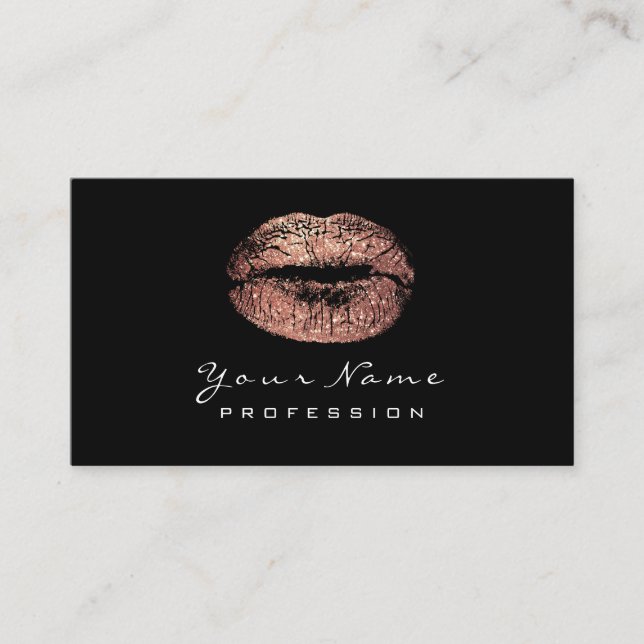 Makeup Artist Lips Rose Gold Lipstick Schwarz-weiß Visitenkarte (Vorderseite)