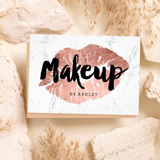 Makeup artist lips Rose gold typografischer Marmor Flyer (Von Creator hochgeladen)