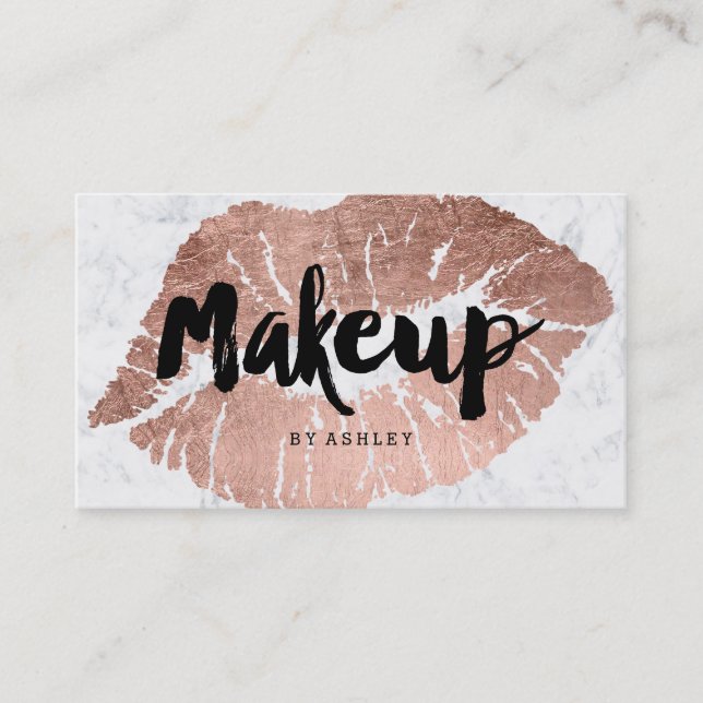 Makeup artist lips Rose gold typografischer Marmor Visitenkarte (Vorderseite)