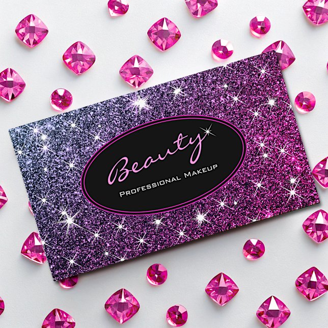 Makeup Artist Luminous Pink Lila Ombre Glitzer Visitenkarte (Von Creator hochgeladen)