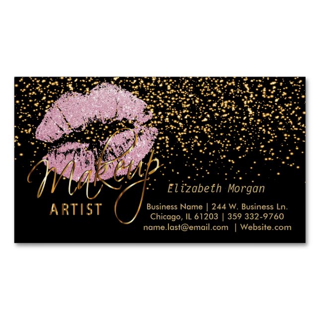 Makeup Artist mit Gold Confetti & Pink Liften Magnetische Visitenkarte (Vorderseite)