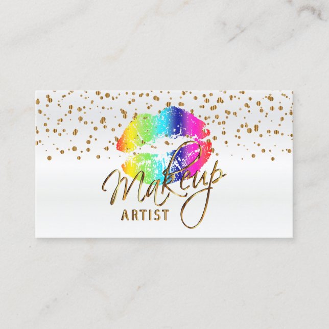 Makeup Artist mit Gold Confetti & Rainbow Lippen 2 Visitenkarte (Vorderseite)