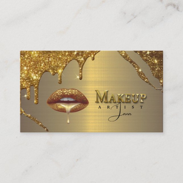 Makeup Artist mit Gold-Drilling-Lippen Visitenkarte (Vorderseite)