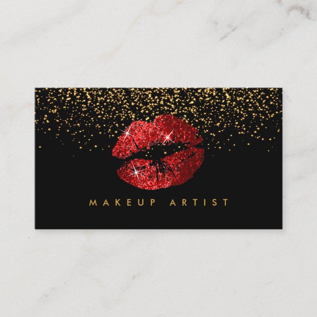 Makeup Artist mit Gold und Roten Lippen Visitenkarte (Vorderseite)