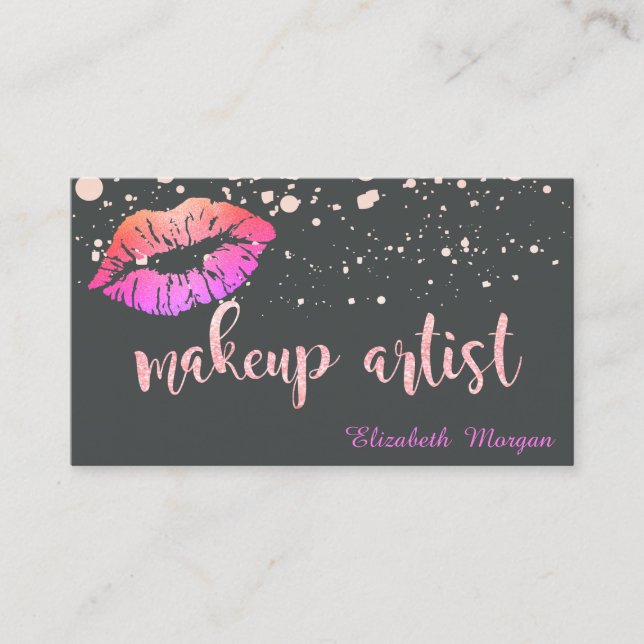 Makeup Artist Modern Glittery Lips Punkte Visitenkarte (Vorderseite)