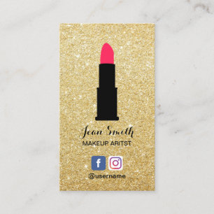 Makeup Artist Modern Gold Glitzer Social Media Visitenkarte