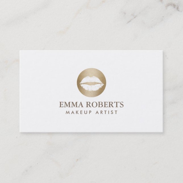 Makeup Artist Modern Gold Kiss Logo Einfach Visitenkarte (Vorderseite)