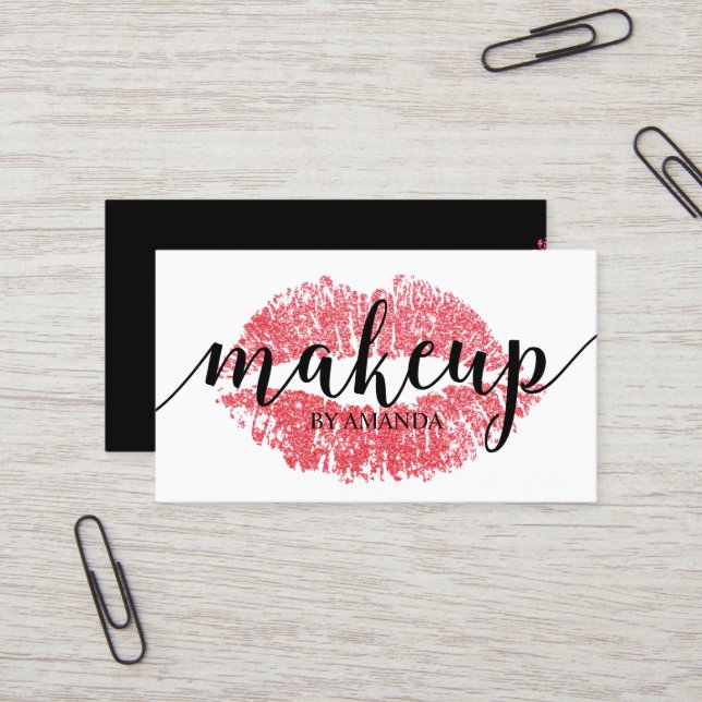 Makeup Artist Modern Red Lips Print Salon Visitenkarte (Vorderseite/Rückseite Beispiel)