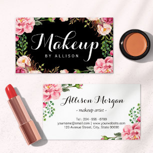 Makeup Artist Modern Script Girl Floral Wrapping Visitenkarte