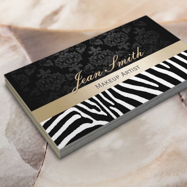 Makeup Artist Modern Zebra Muster Gold Streifen Visitenkarte (Von Creator hochgeladen)