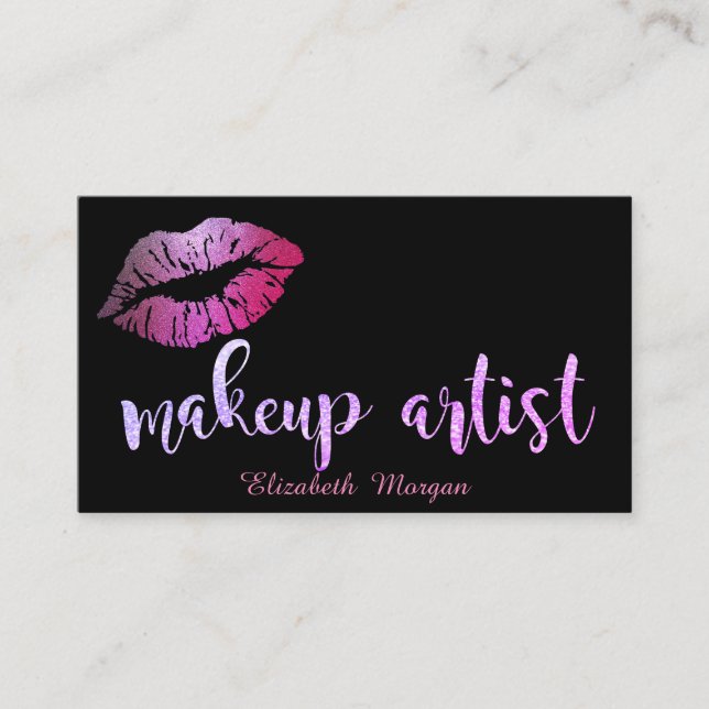 Makeup Artist Moderne Glitterie Lipno Schwarz Visitenkarte (Vorderseite)