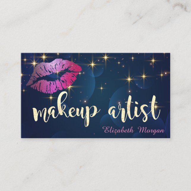 Makeup Artist Moderne Glitterie Lippen Treppen Nav Visitenkarte (Vorderseite)
