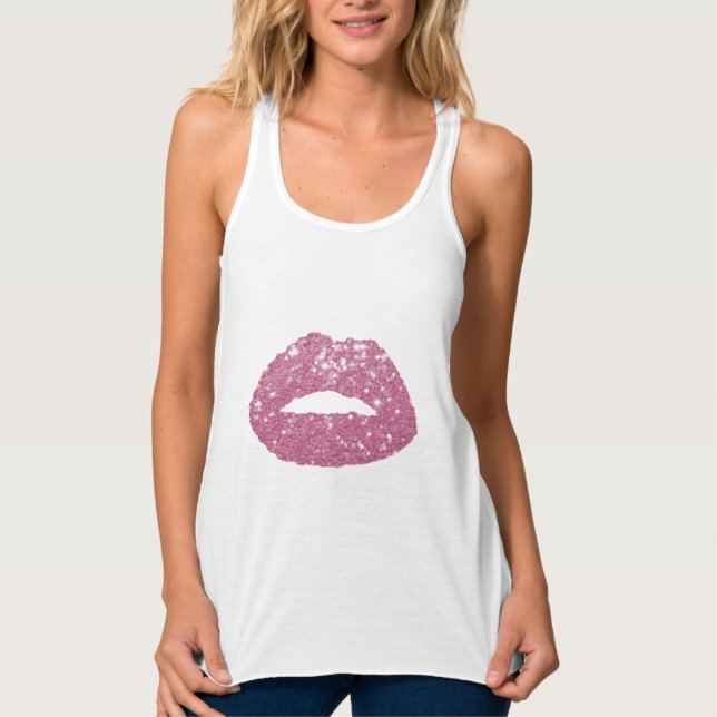 Makeup Artist Moderne rosa Sequenzer Lippen Tank Top (Vorderseite)