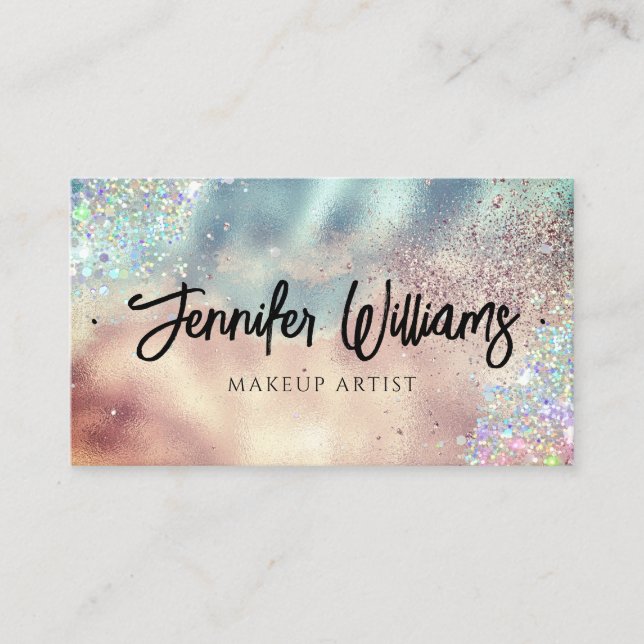 Makeup Artist Moderner Glitzer Gold Aquamarin Visitenkarte (Vorderseite)