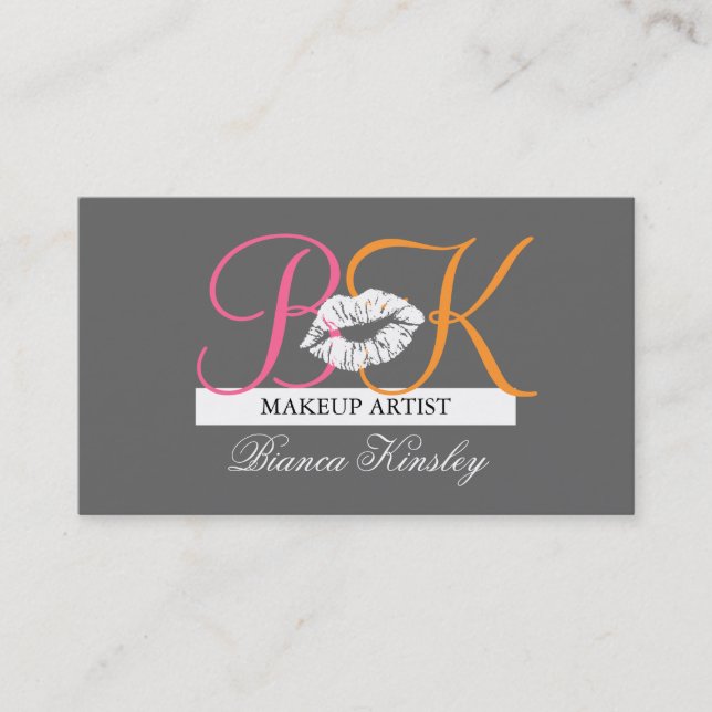 Makeup Artist Monogram Business Cards Rosa Grau Visitenkarte (Vorderseite)