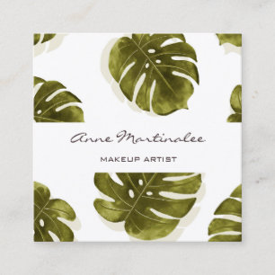 Makeup Artist Monstera Leaf Square Business Card Quadratische Visitenkarte