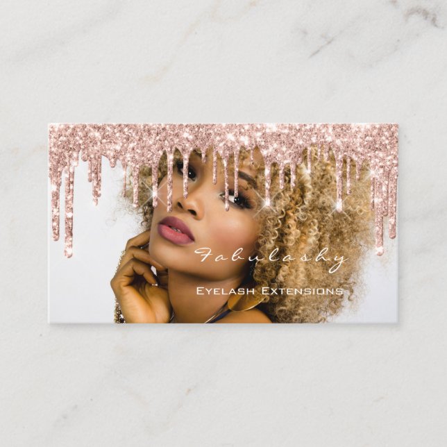 Makeup Artist MUA Lashes Glitzer Tropfen Rose Foto Visitenkarte (Vorderseite)