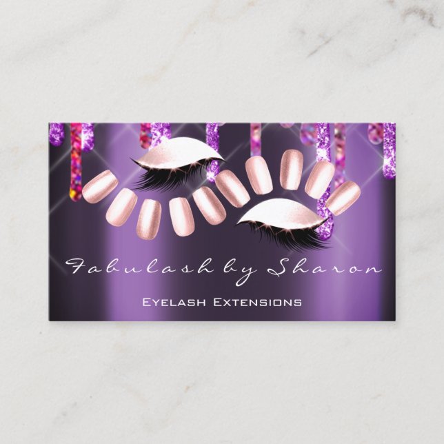 Makeup Artist Nail Artist Pink Violet Lashes Visitenkarte (Vorderseite)