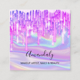 Makeup Artist Nail Logo Rosa Glitzer Holograph Blu Quadratische Visitenkarte