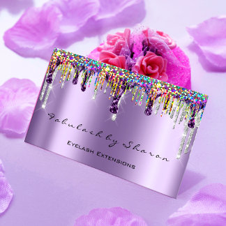 Makeup Artist Nails Eyelash Tropfen Lila Holograph Visitenkarte