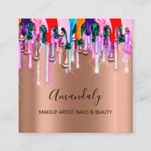 Makeup Artist Nails Glitzer 3D Glitzer Logo Rose Quadratische Visitenkarte