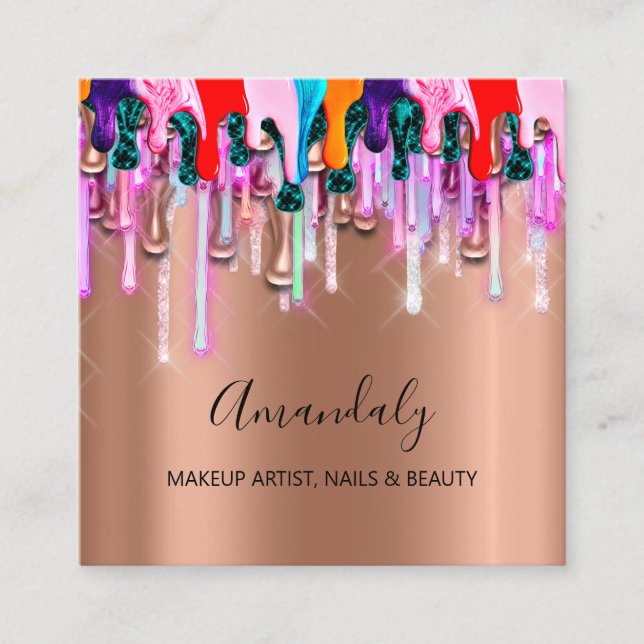Makeup Artist Nails Glitzer 3D Glitzer Logo Rose Quadratische Visitenkarte (Vorderseite)