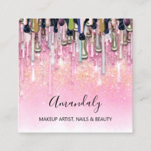 Makeup Artist Nails Logo Rose Glitzer Confetti Quadratische Visitenkarte