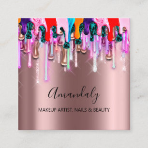 Makeup Artist Nails Tropfen Glitzer Logo Rose Quadratische Visitenkarte