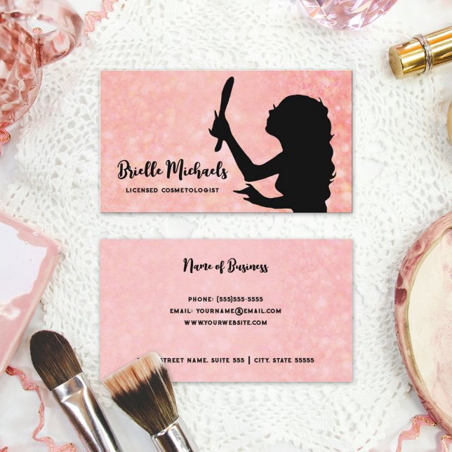 Makeup Artist Pink Girly Girl Cosmetologin Visitenkarte (Makeup Artist Pink Girly Girl Cosmetologist Business Cards)