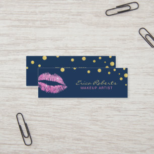 Makeup Artist Pink Glitzer Lips Navy Blue Mini Visitenkarte