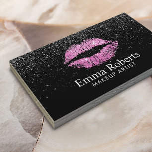 Makeup Artist Pink Lipno Moderner Schwarzer Glitze Visitenkarte