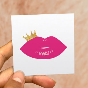 Makeup Artist Pink Lips Queen Crown Beauty Salon Quadratische Visitenkarte