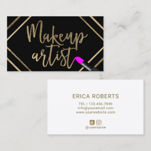 Makeup Artist Pink Lipstick Modern Gold Typografie Visitenkarte