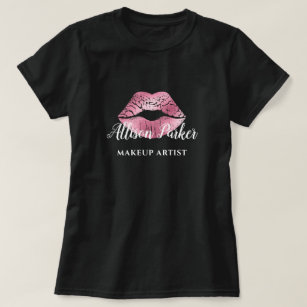 MAKEUP ARTIST Pink Logo Kiss Name T-Shirt