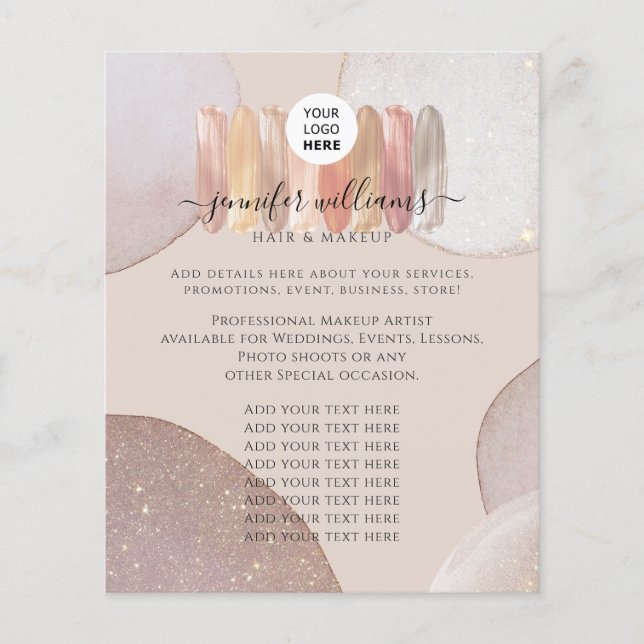 Makeup Artist Promotions Elegantes Glittery Logo Flyer (Vorne)
