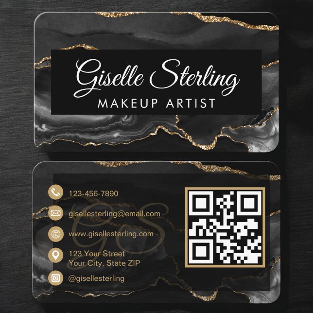 Makeup Artist QR Code Black Gold Visitenkarte (Von Creator hochgeladen)
