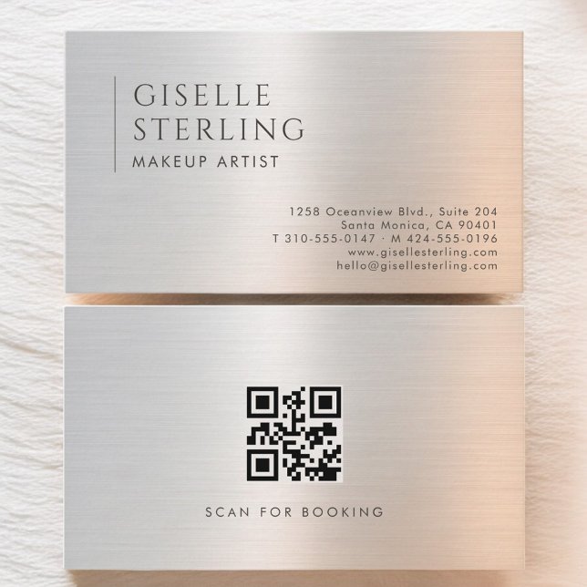 Makeup Artist QR Code Brushed Metal Visitenkarte (Von Creator hochgeladen)
