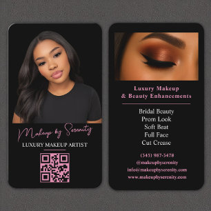 Makeup Artist QR Code Luxury Black Pink Beauty Visitenkarte