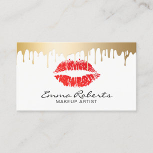 Makeup Artist Red Lips Gold Tropfen Moderner Salon Visitenkarte