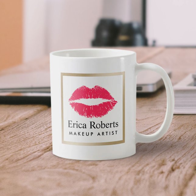 Makeup Artist Red Lips Modern Beauty Salon Kaffeetasse (Von Creator hochgeladen)