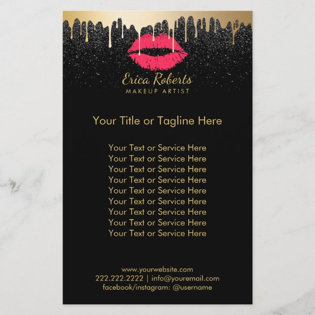 Makeup Artist Red Lips Modern Gold Tropfens Salon Flyer (Vorne)