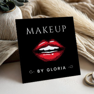 Makeup Artist Red Lips Salon Social Media QR Code Quadratische Visitenkarte
