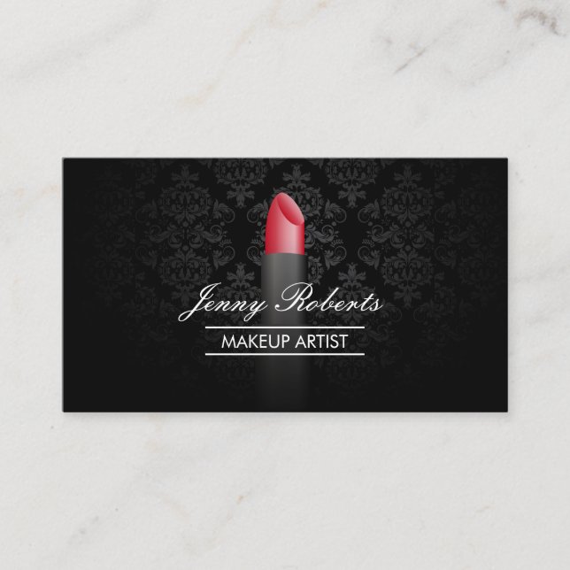 Makeup Artist Red Lipstick Elegante Damask Visitenkarte (Vorderseite)