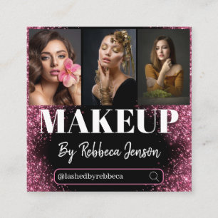 Makeup Artist Rose Gold Glitzer 3 Foto Quadratische Visitenkarte